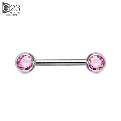 Piercing Mamilo Barbell Titânio G23 Polido Zircônia Pink Rosca Interna